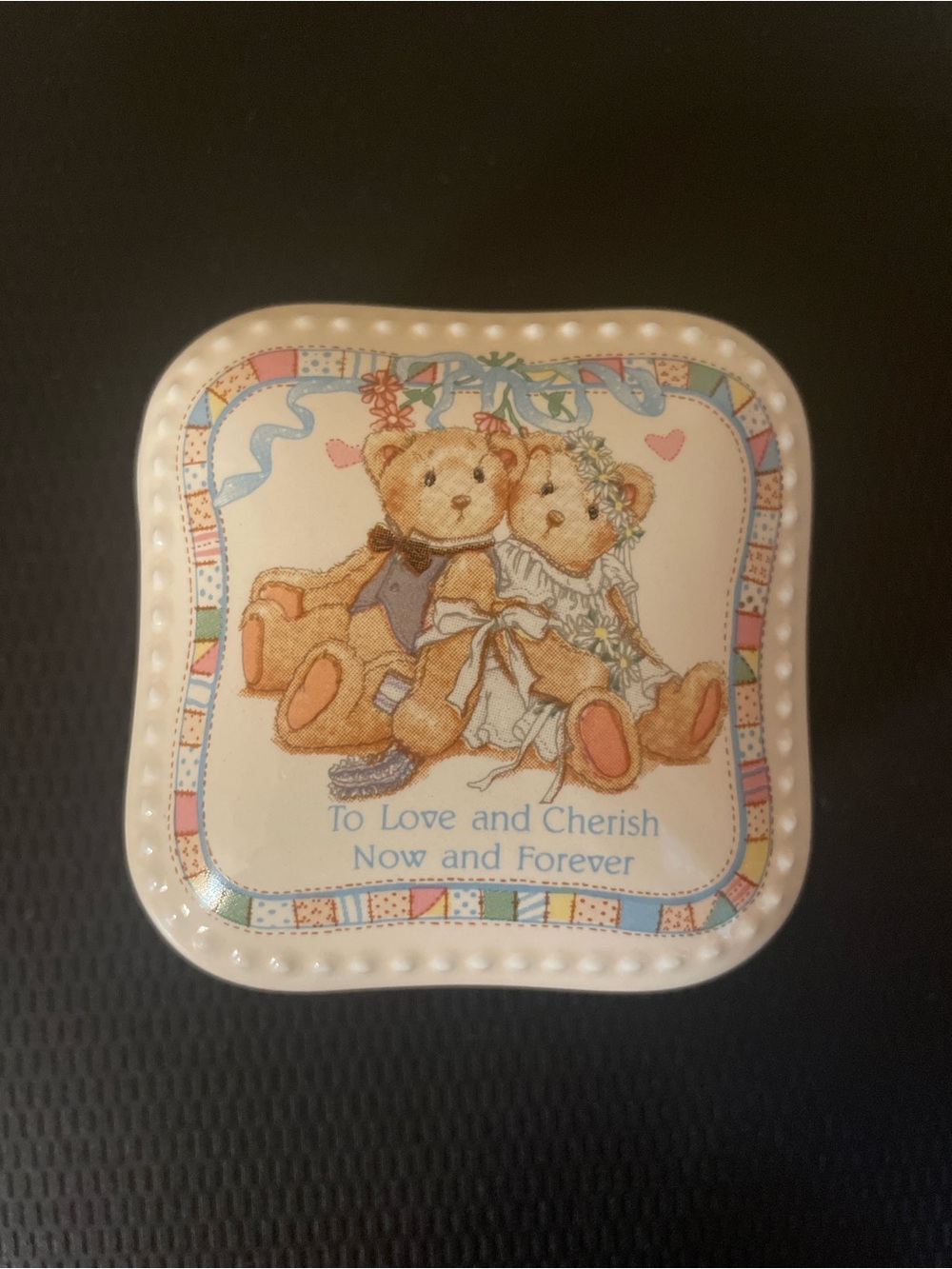 Enesco Cherished Teddies Trinket Box Blue Padded Inside 1993 Priscilla Hillman